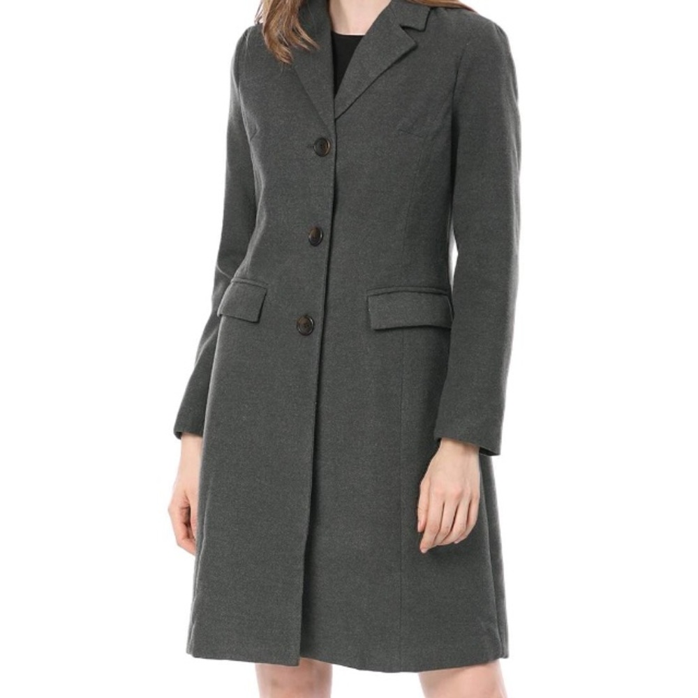 Allegra K Women's Button Worsted Coat L Gray